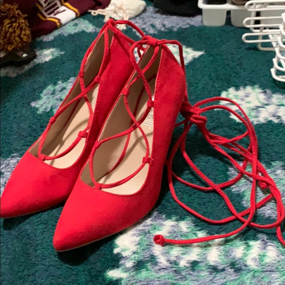 Red straps brash heels